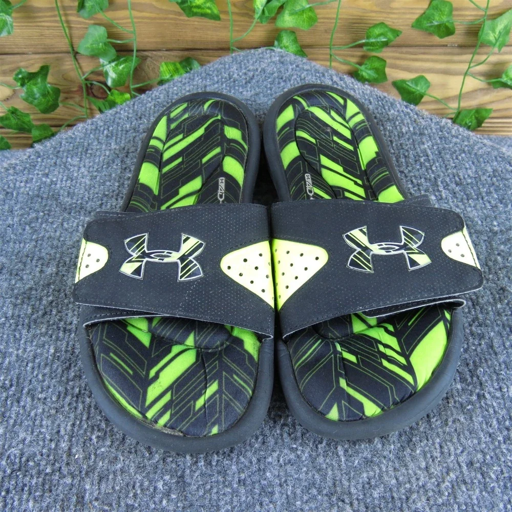 Under Armour Slide‎  Boys Y 5 Medium Sandal Green Synthetic Hook & Loop